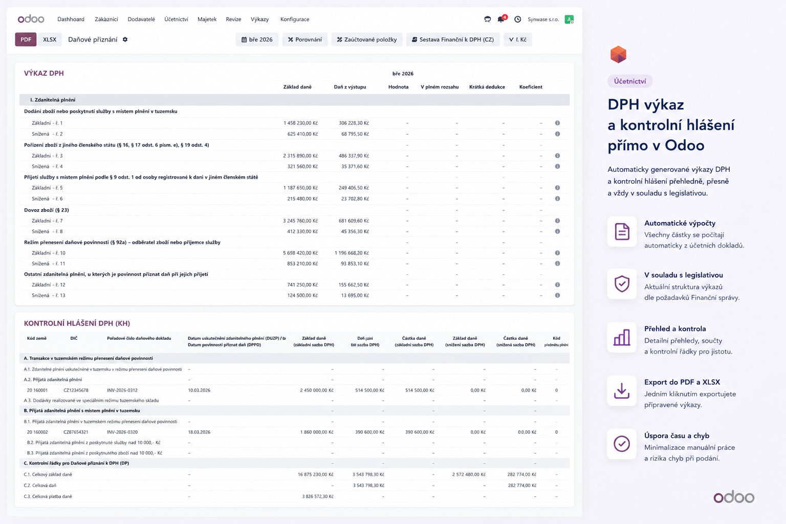 Odoo — daňové přiznání a DPH